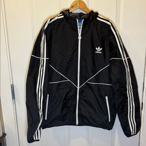 Adidas Men's Black Windbreaker with White Accents